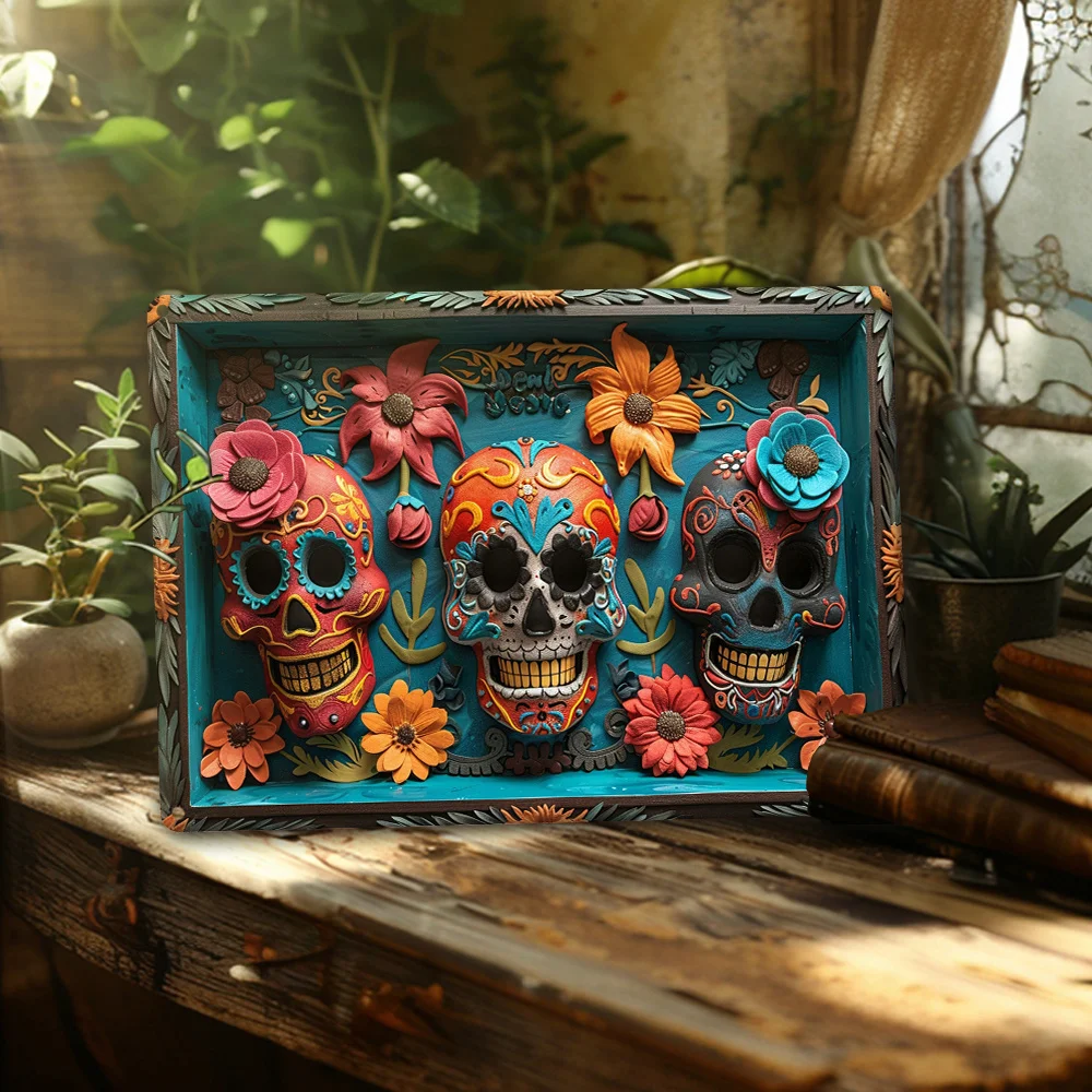 Mexican Day of The Dead Sugar Skull Sign - Wall Art Decor for Home, Garden, Classroom - Vintage Style, Lightweight, Funny Gift