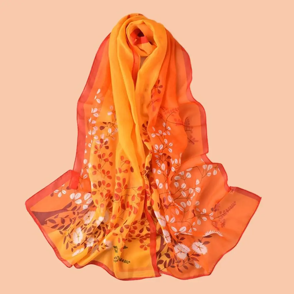 Elegant Floral Print Chiffon Scarf Thin Protection Sunscreen Shawl Soft Long Shawl Silk Women's Fashion