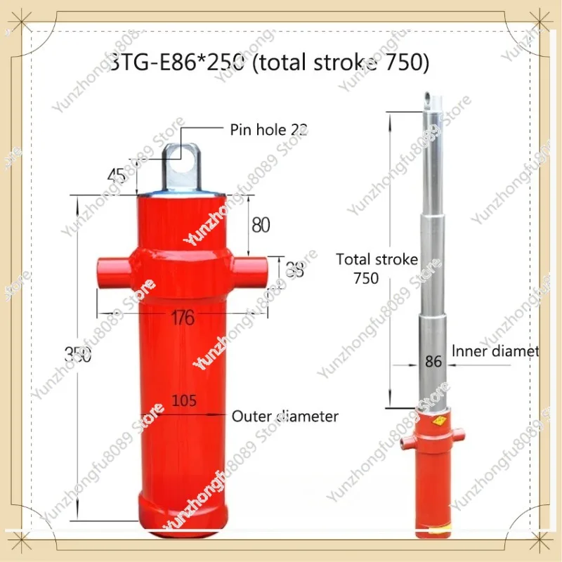 Multi section Sleeve Hydraulic Cylinder Dump Truck Lifting Top Accessories One way 3TG E86 250 3TG E86 300 Agricultural