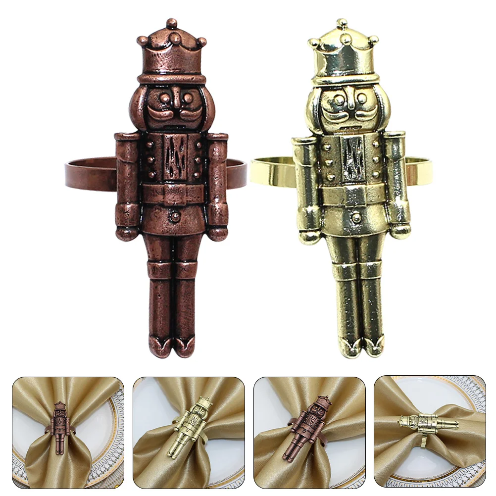 

2 Pcs Napkin Holder Walnut Rings Banquet Nutcracker Decor Accessory Metal Shape