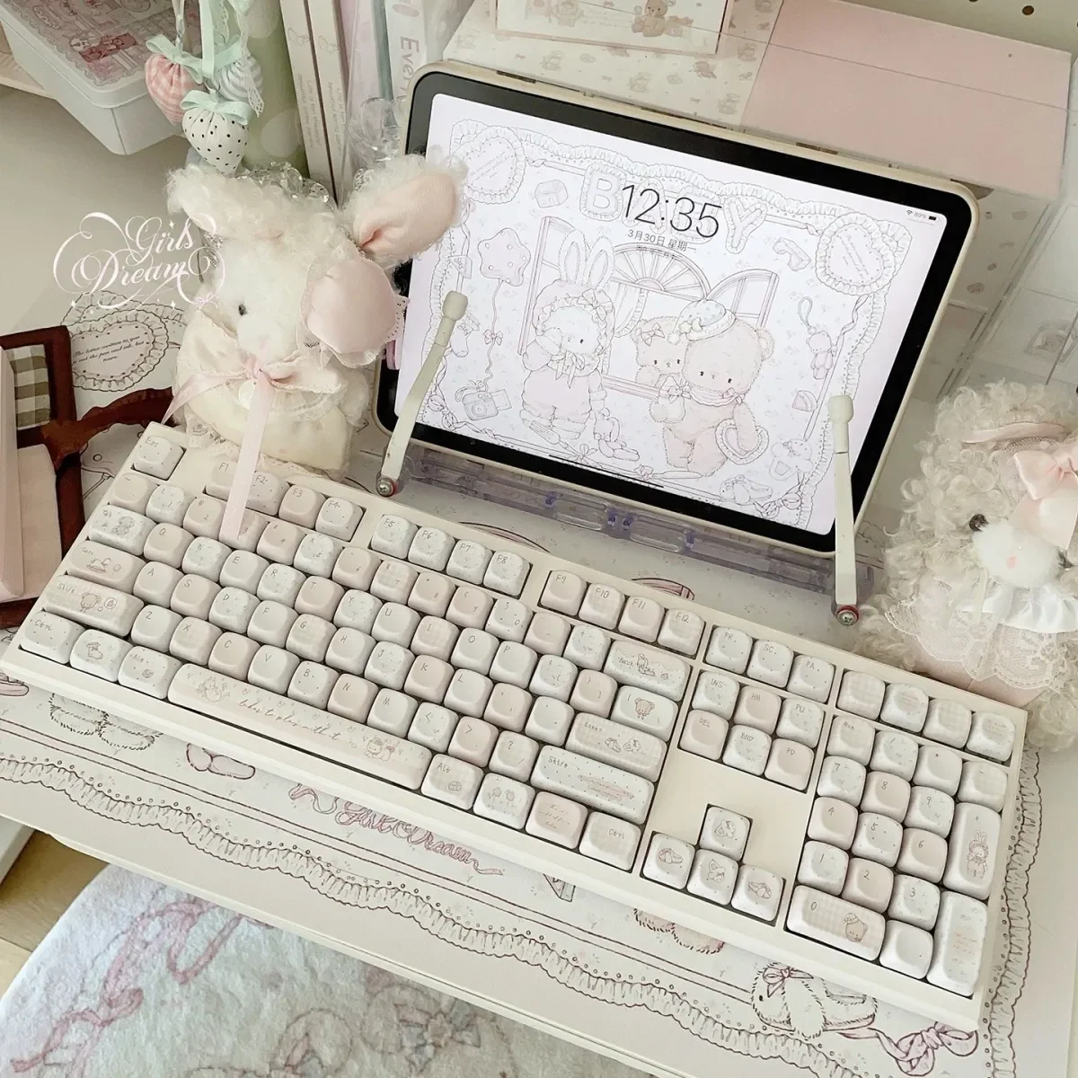 Sweet And Lovely Rabbit Bear Pu Leather Mousepad Office Desk Mat Mouse Pad Computer Speed Type Carpet Mat Player Laptop Keyboar