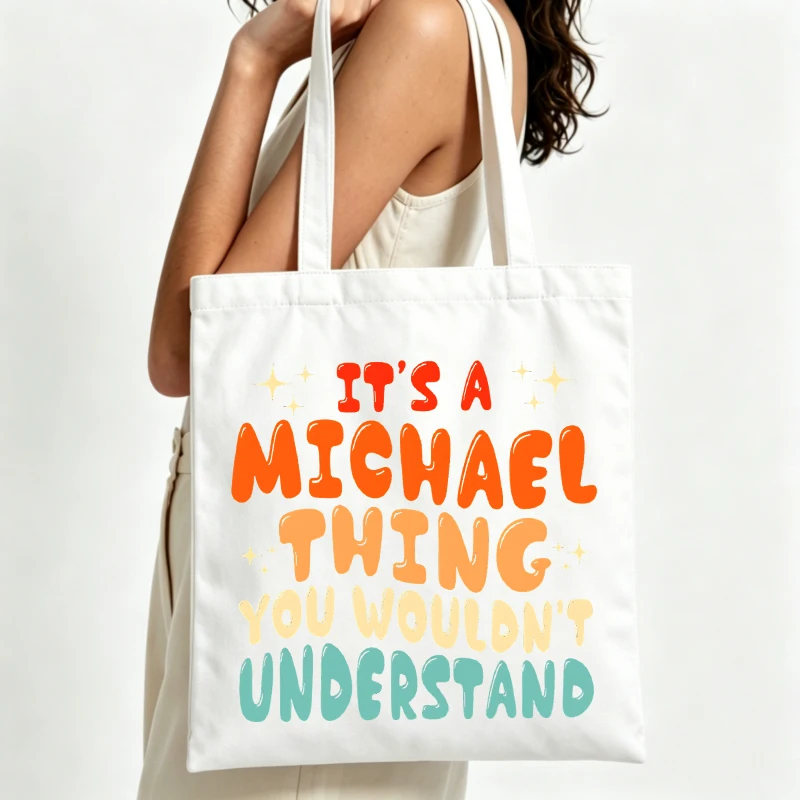 Women's slogan-style canvas tote bag with gradient letter print, perfect for casual daily use and summer outings