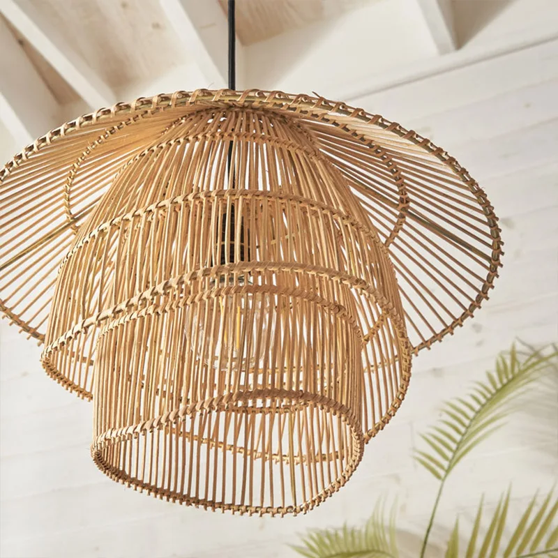 New Chinese Style Rattan Lamp 3 Levels Pendant Light for Restaurant Dining Room Kitchen Loft Suspension Luminaire Stair Lighting