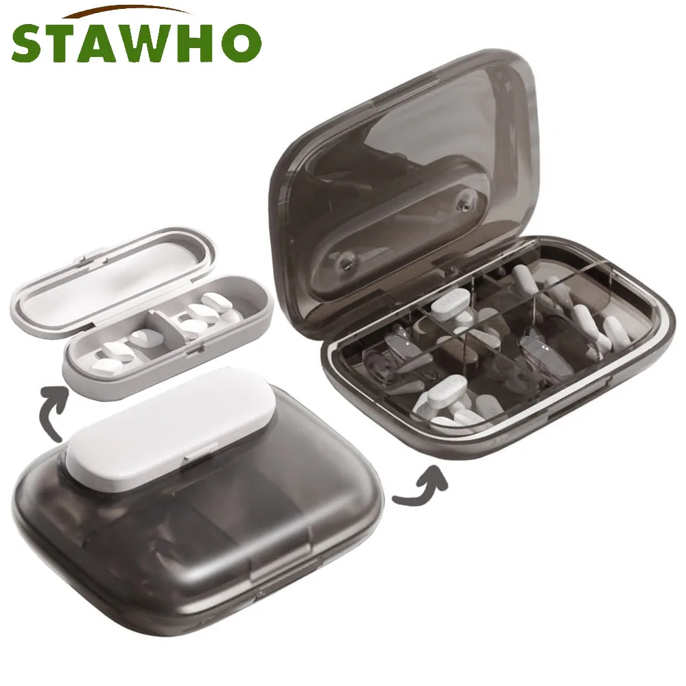 1PC 4/6 Compartment Pill Box,Travel Pill Organizer,Small Pill Case,Portable Daily Medicine Fish Oil Container for Pocket Purse
