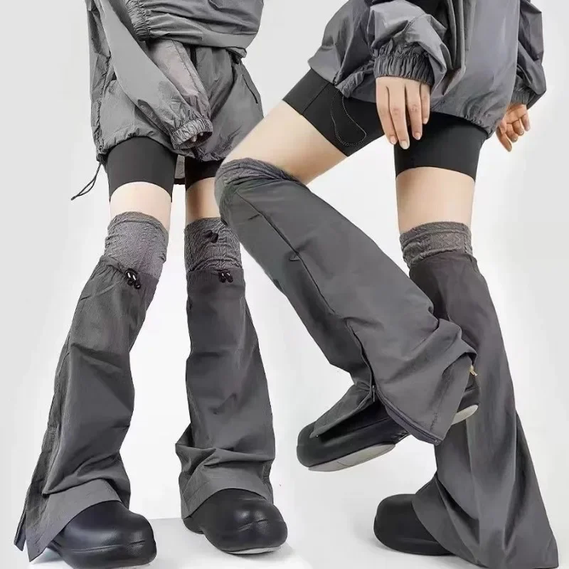 

Grey Drawstring Women's Leg Warmer Cyberpunk Y2k Girl Foot Leg Cover Boot Cuffs Socks Sleeves Calf Gaiters Outdoor Motorcycle