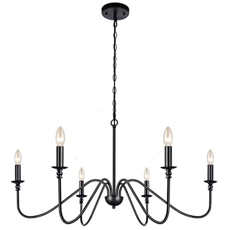

6-Light Iron andelier Black Farmhouse andelier Classic Candle Ceiling Pendant Light Fixture for Kiten Island Dining Room Living