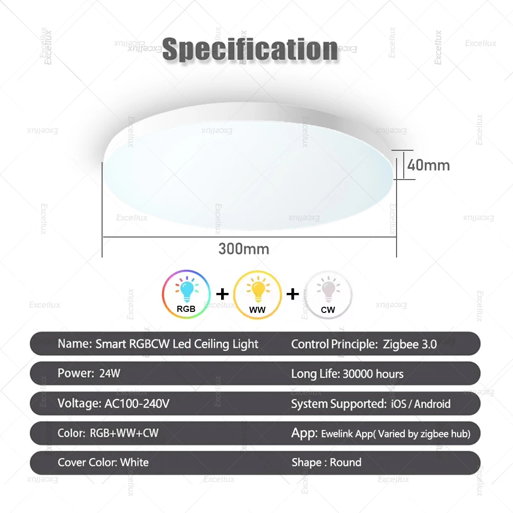 Zigbee 3.0 Smart Ceiling Light RGBCW Led Ceiling Lamp Living Room Home Decoration Smart Lamp Works With EWelink Gateway Alexa