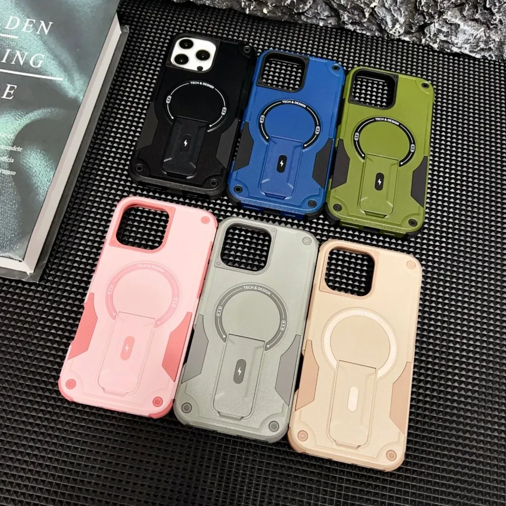 Luxury Magnetic Built-in Stand Phone Case For iPhone 14 16 17 13 11 12 15 Pro Max Air Shockproof Kickstand For Magsafe PC Cover view 3