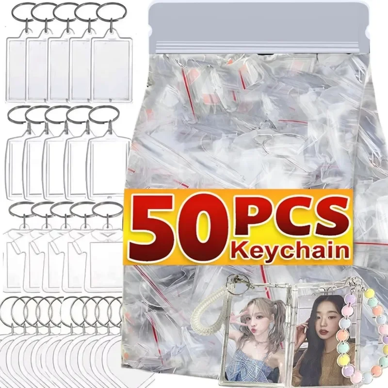 1/50Pcs Blank Acrylic Picture Keychain DIY Clear Insert Photo Split Key Ring Frame Key Chains Couple Anniversary Graduation Gift