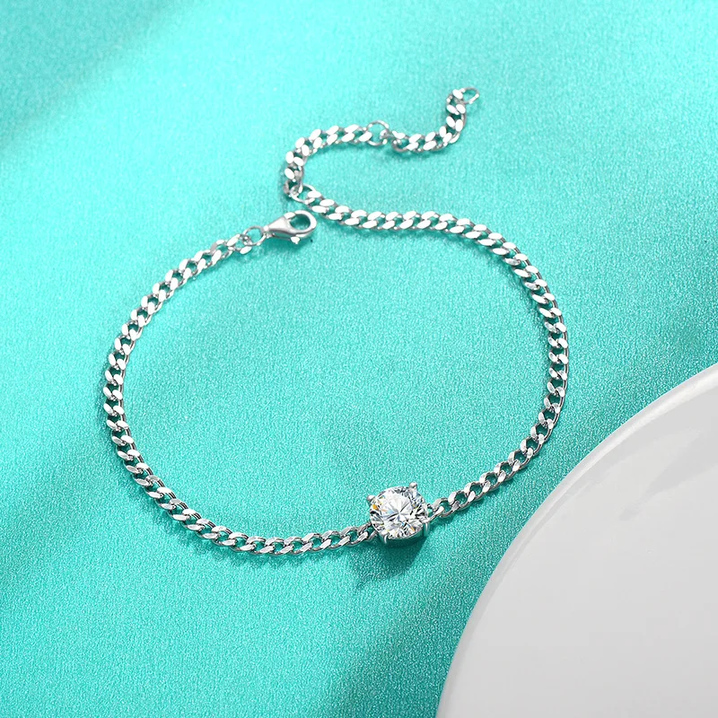 

18k White Gold 1ct/2ct/3ct New Moissanite Simple Platinum Pt950 All-match Bracelet Birthday Gift for Girlfriend Fine Jewelry