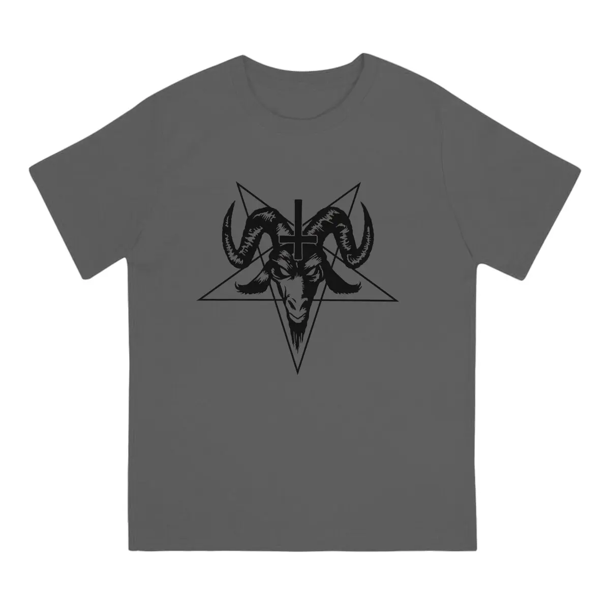 Head With Pentagram T-Shirt Men Satanic Goat Vintage 100% Cotton T Shirt O Neck Short Sleeve T Shirts Birthday Present Clothing