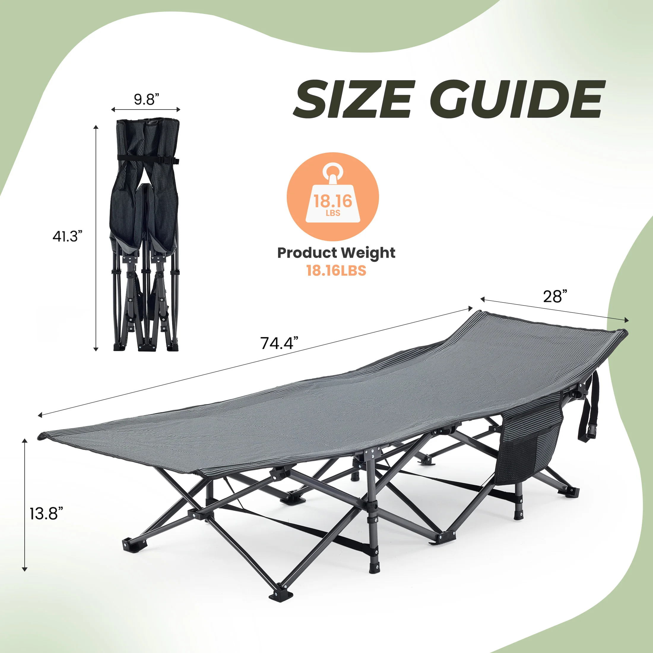 JHK Folding Camping Beach Lounge Chair Portable 3.5'' Cushion 440 lbs Sturdy Frame Compact Carry With Storage Bed for Outdoor