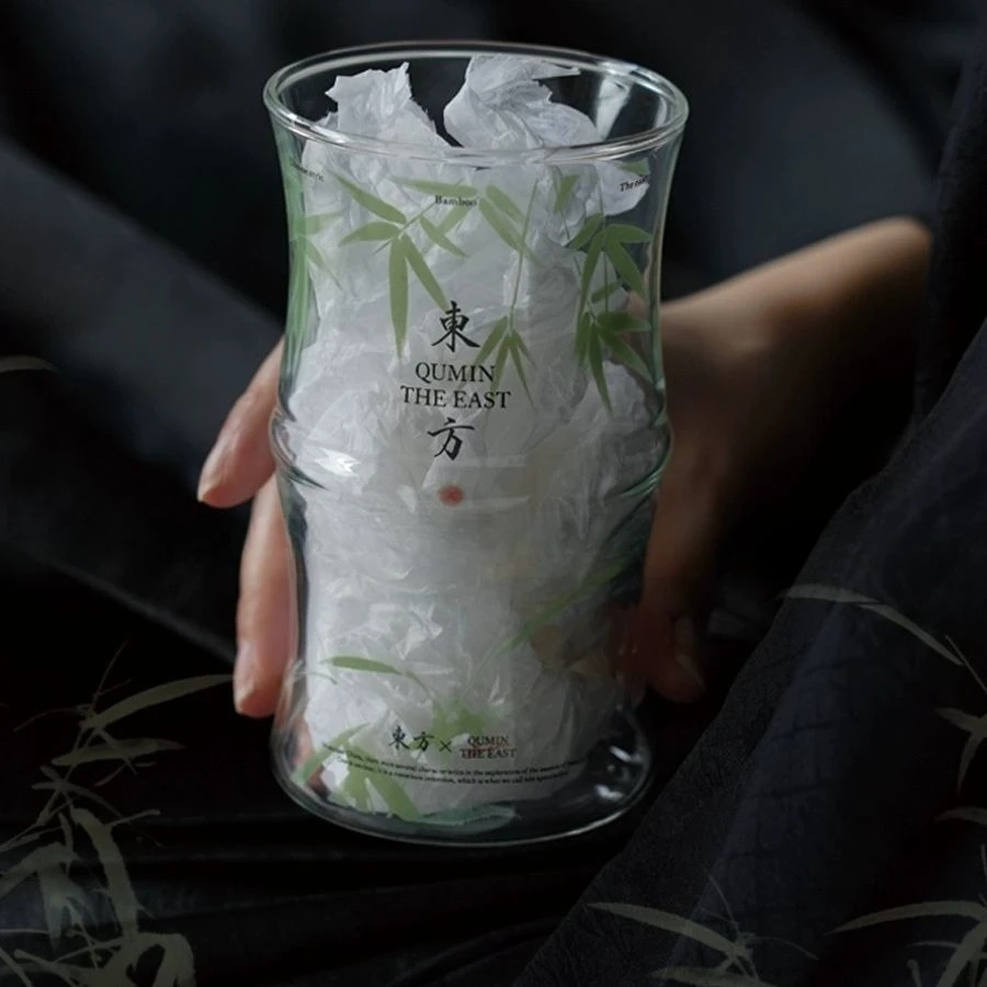 New Chinese Style Green Bamboo Joints Glass Cup High Appearance Level Household Office Teacup Simplicity Creative Round Milk Cup