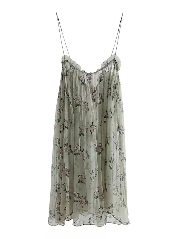 قميص نوم صيفي بنقشة زهور منعشة، ملابس نوم مقاس كبير، فستان منزلي خفيف الوزن ومريح بدون ظهر للنساء ذوات المقاسات الكبيرة