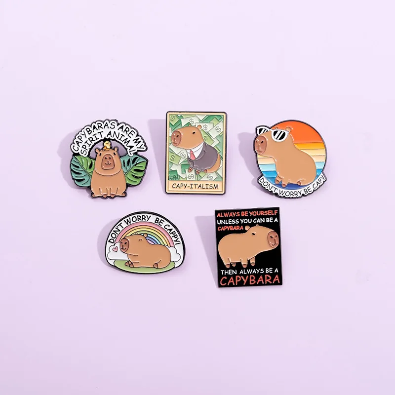 Dun'T Worry Be Capybara Enamel Pins Custom Cool Hippo Brooches Lapel Badges Funny Animal Jewelry Gift For Kids Friends Wholesale