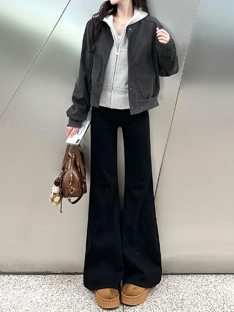 Thiened Fce Gefütterte High-Waist Bell-Bottom-Jeans für Damen, Winter-Neuheit, Schlanke Passform, Lässige Baumwoll-Denim-Hose