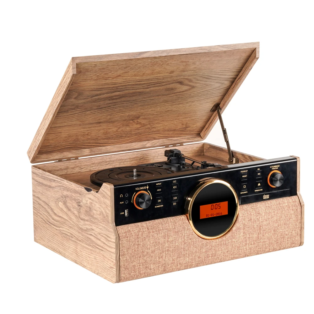 Multi USB SD Recording Cassette Gramophone Blue Tooth Vinyl Record Player With Stereo Speakers