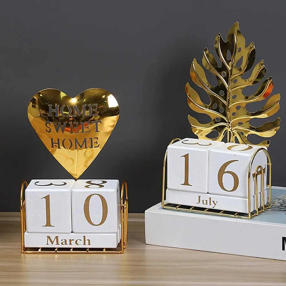 

Вечный календарь, деревянный вечный блок-календарь с фигуркой железного листа для декора домашнего офиса, деревянный металлический настольный блок, ежегодный