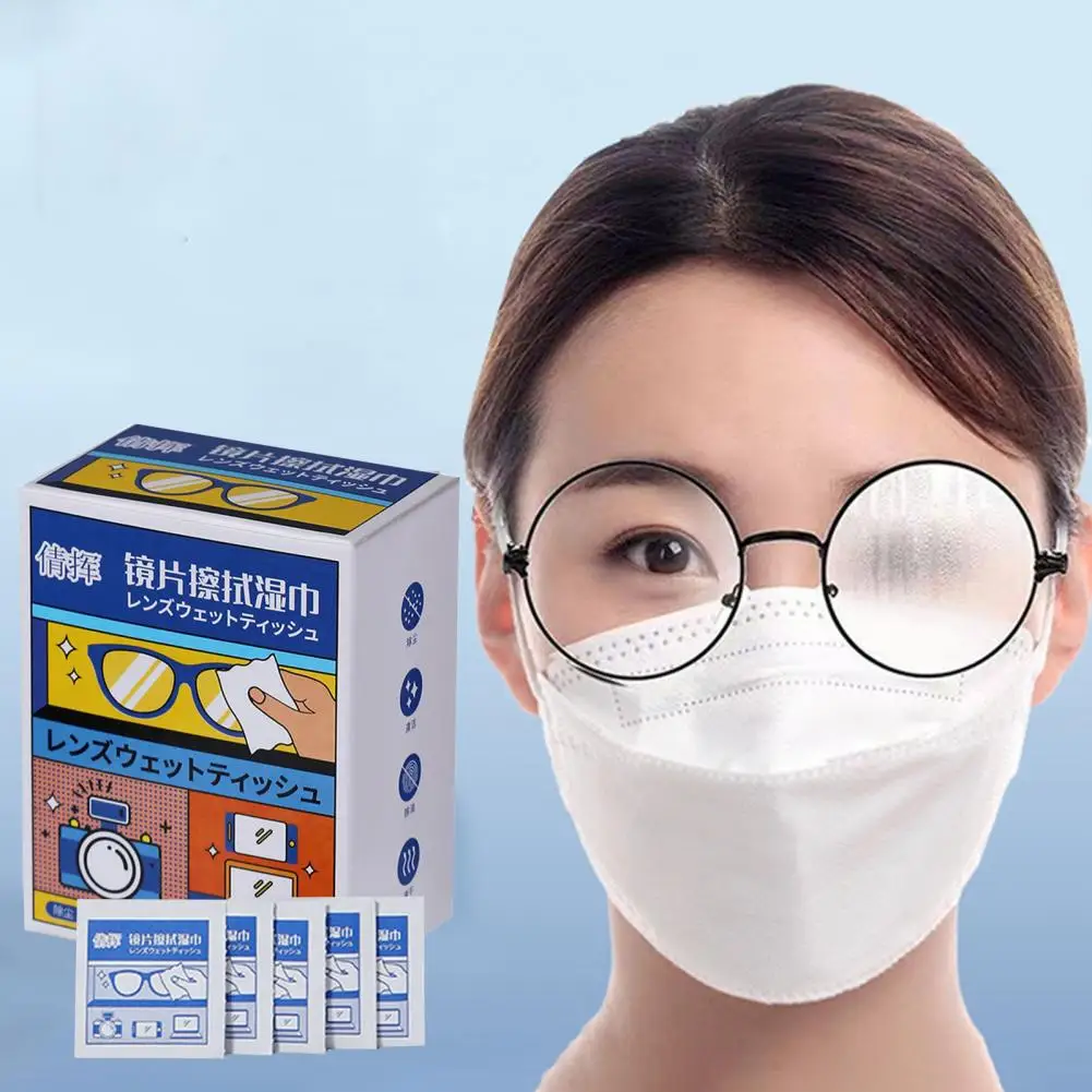 100Pcs/Box Glasses Cleaner Wet Wipes Disposable Anti Fog Dustproof Wipes Glasses Dust Remover Glasses Cleaner Wet Wipes