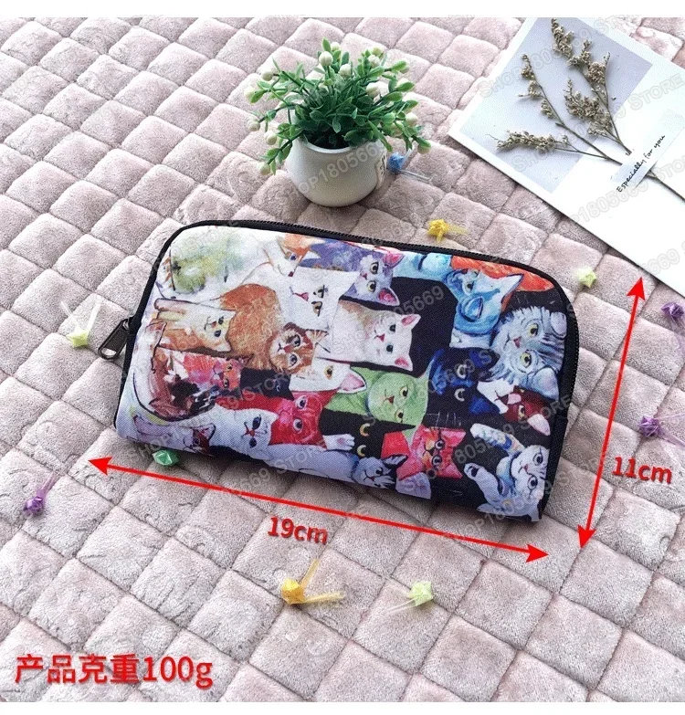 Fantasy Witchcraft Black Cat Print Long Wallet Skull Witch Coin Money Bags ID Credit Card Phone Holder Women Casual Purse Gift