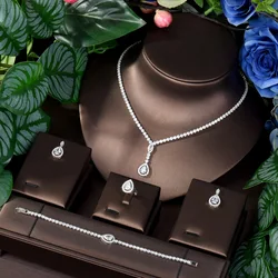 HIBRIDE AAA Cubic Zirconia Earrings For Women Necklace 4 Pcs Sets Dubai Bridal Wedding Accessories Luxury Dinner Jewelry N-1755