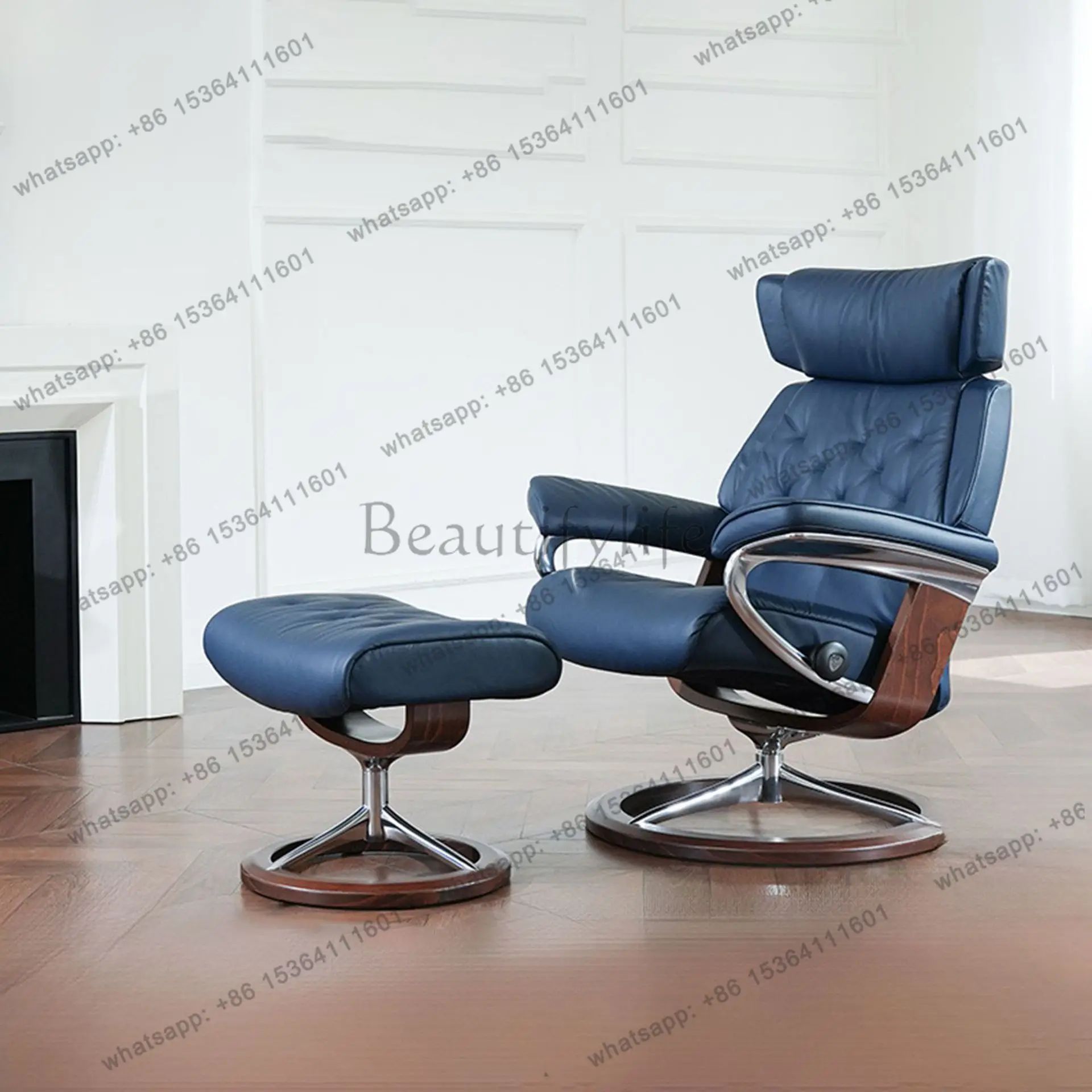 High backrest sofa chair leather leisure chair with pedals lazy living room leisure