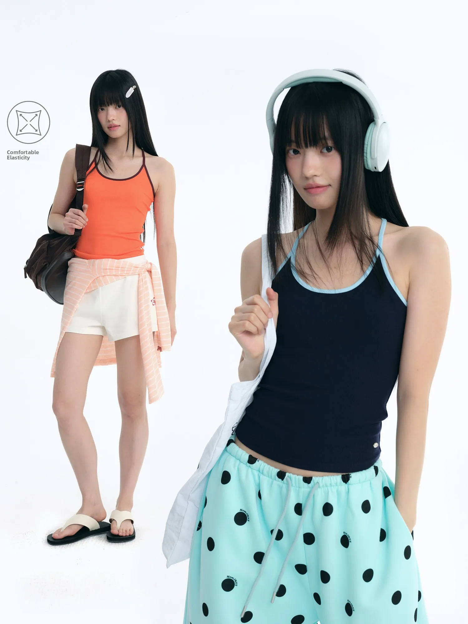 NewJNXS Ladies Slim Fit Basic Contrast Color Strap Vest Summer Simple Elastic Inner Wear Top Youth Trend Home Casual Outfit