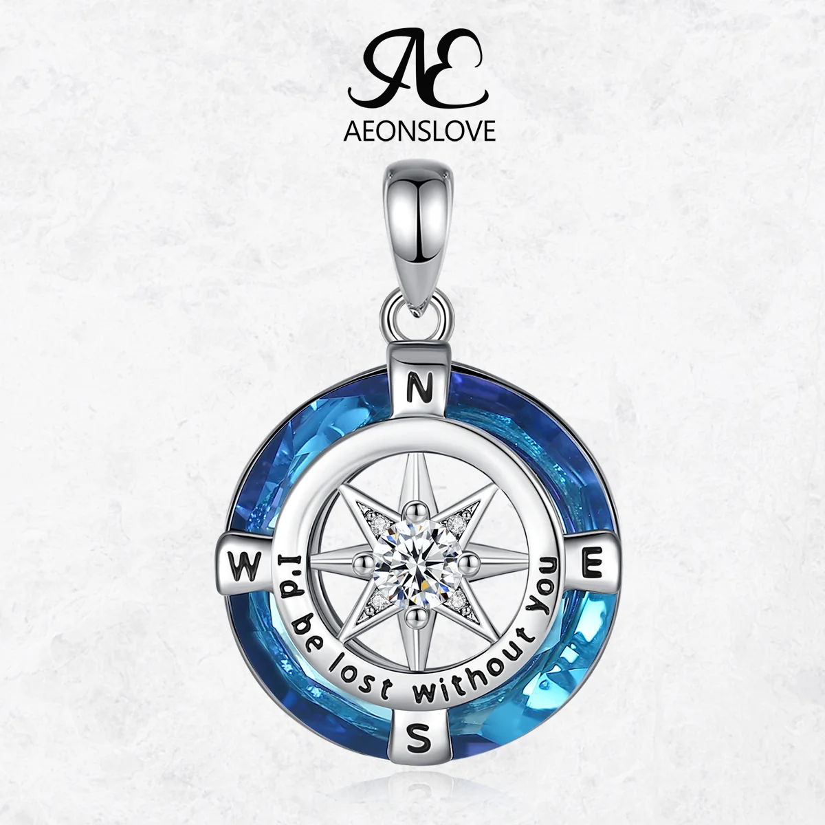 AEONSLOVE Compass Charm Necklace Blue Austrian Crystal North Star Pendant Nautical Jewelry Graduation Gift for Girls Women Men