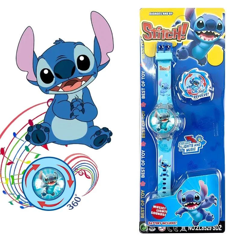 Kawaii Stitch электронные часы игрушка вихревой гироскоп свет можно сложить мультяшный список игрушек подарки на день рождения для мальчиков и девочек