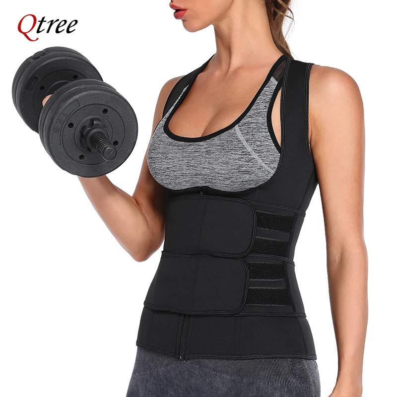 

Qtree Waist Trainer Corset Neoprene Sweat Sauna Vest Women Weight Loss with Zipper and Waist Trimmer Belt Slimming Body Shaper