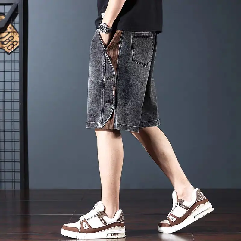 orts de Mezclilla con Cordón Elástico en la Cintura para Hombre, Estilo Americano de Alta Gama, Cinco Cuartos, Casus, Mo...