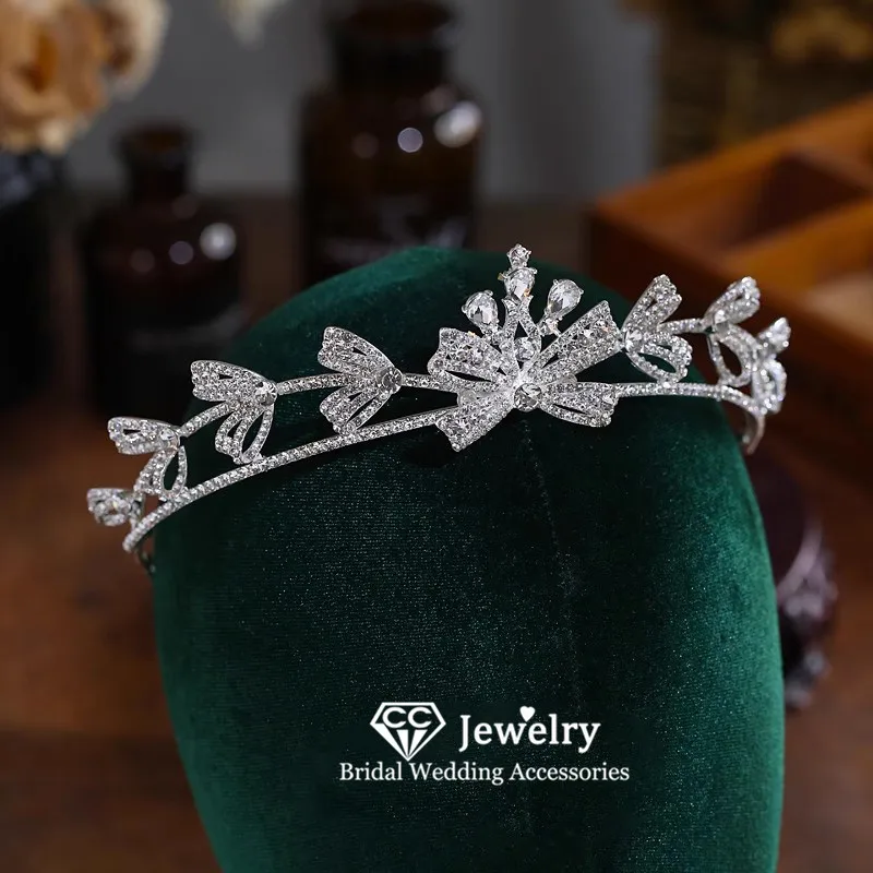 

CC Crowns for Women Wedding Hair Accessories Bridal Headbands Engagement Jewelry Bow-knot Shape Diadems Shining Tiaras AN518