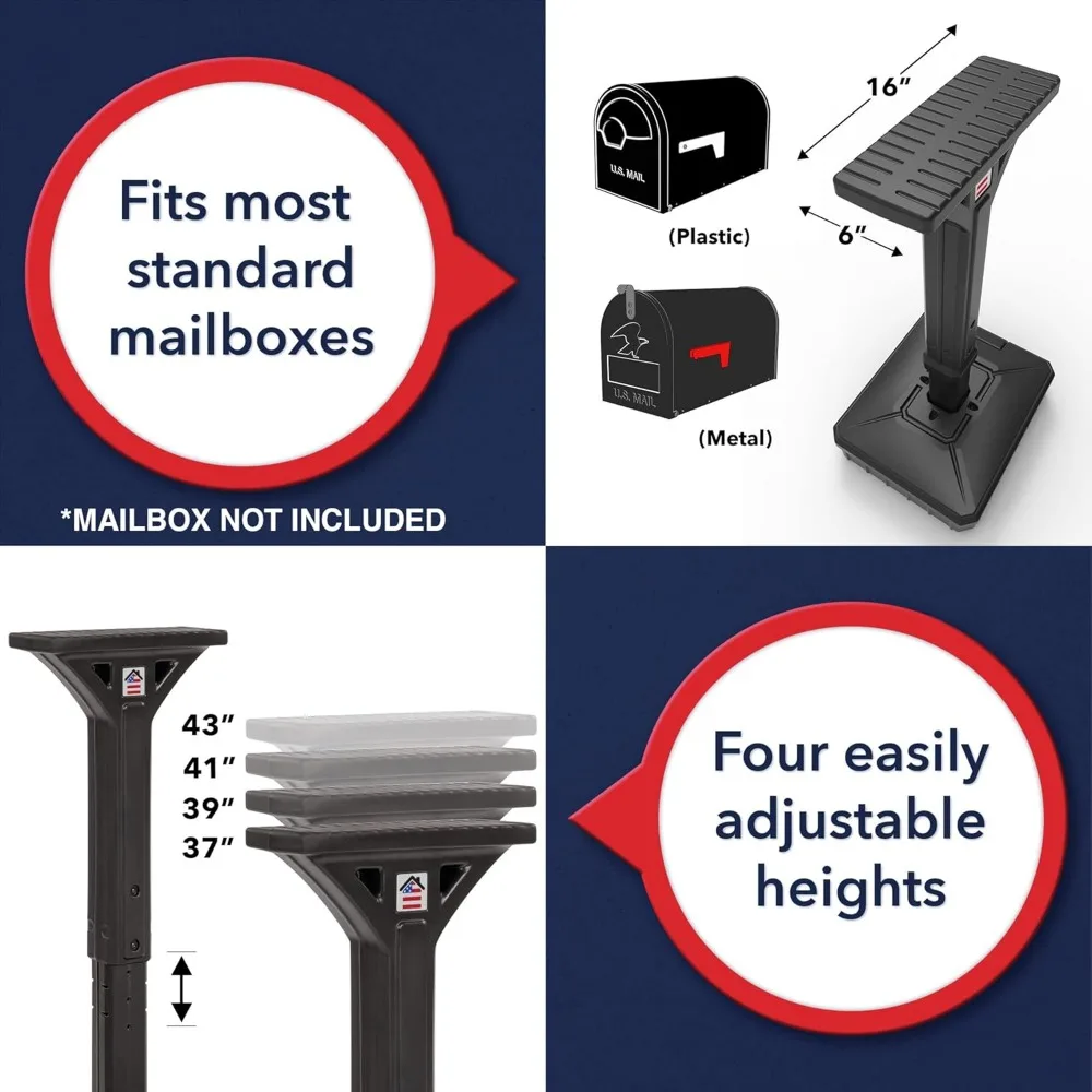 American Home Dig-Free Universal Mailbox Post for Standard Mailboxes - No Digging Needed Mailbox Post - Black