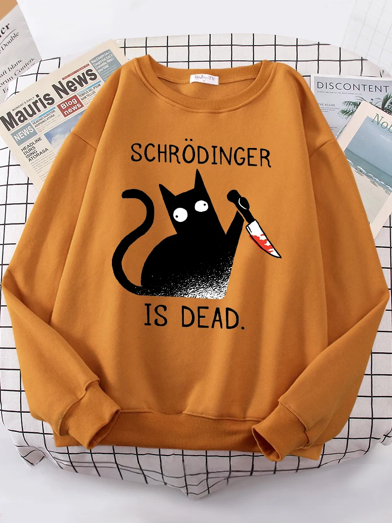 Sudadera con capucha con estampado de gato de Schrodinger para mujer, Top de gran tamaño con cuello redondo, Hip-Hop, manga larga, Animal divertido,