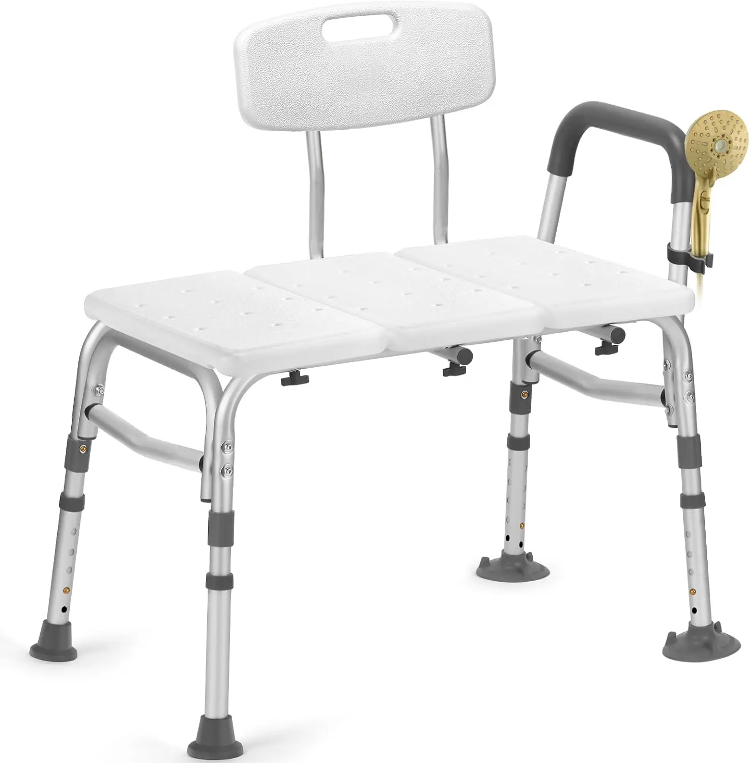 

Adjustable Height Shower Transfer Bench with Backrest, Arm Support for Elderly and Seniors, Safe Bath Seat