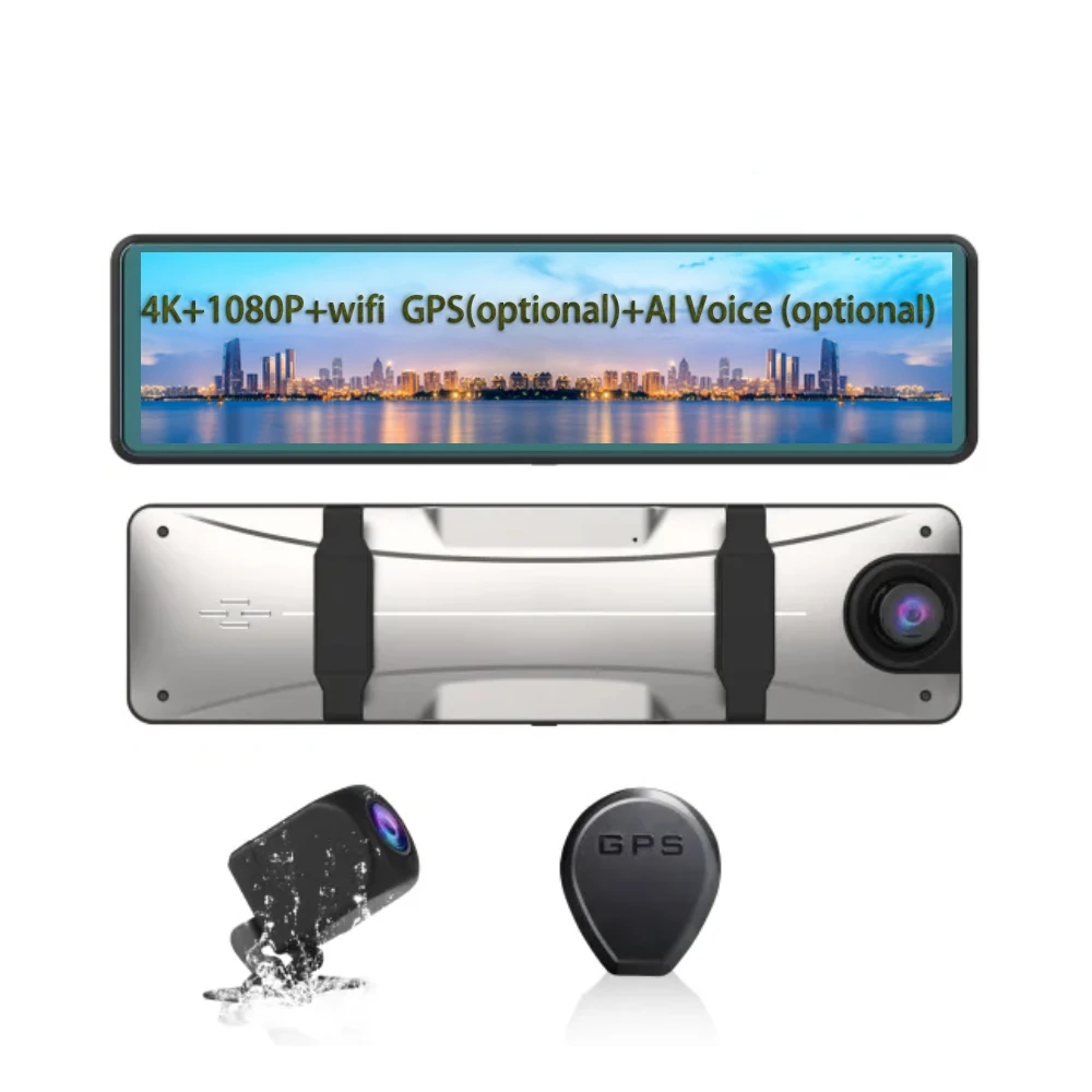 

2023 New Dash Cam AI Voice 4K 2160P Rear View Mirror FHD 1080P Rear WiFi GPS 12 Inch Car DVR Auto Video Recorder