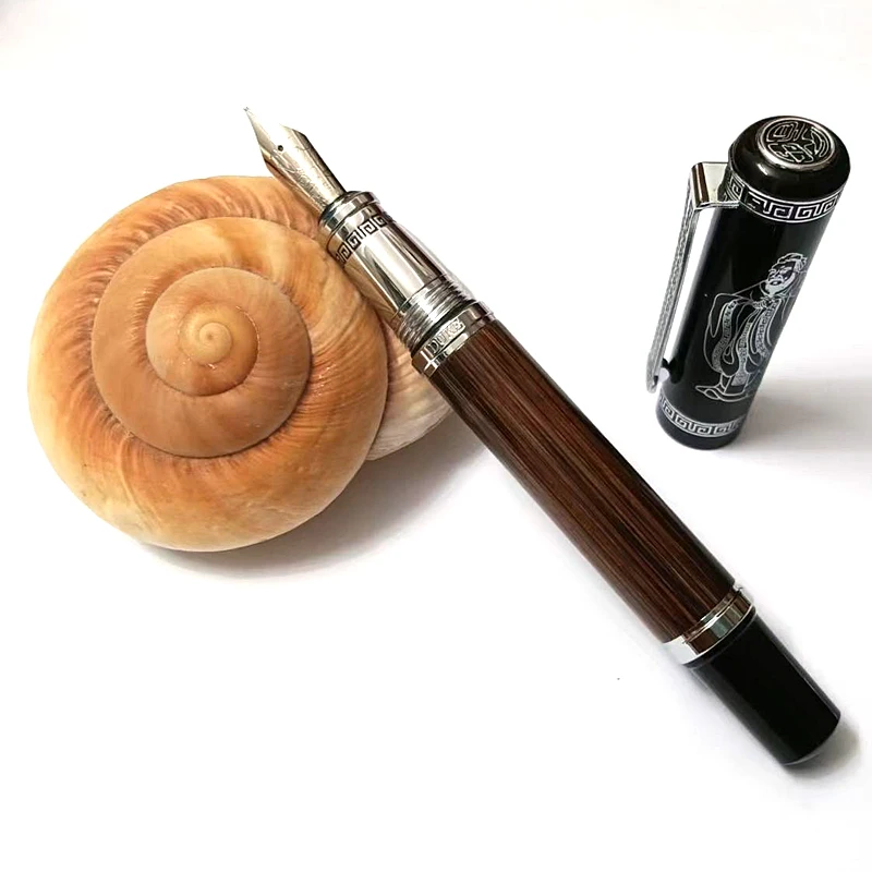 

Роскошная перьевая ручка Duke Luxurious Confucius из натурального бамбука с металлическим тисненым узором, иридиевое среднее перо 0,7 мм, чернила для письма, подарочная ручка