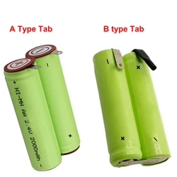 New AA 2000mAh 2.4V NI-MH Rechargeable Battery Pack for Electric Toothbrush Shaver with Tabs 2 Cells in Series