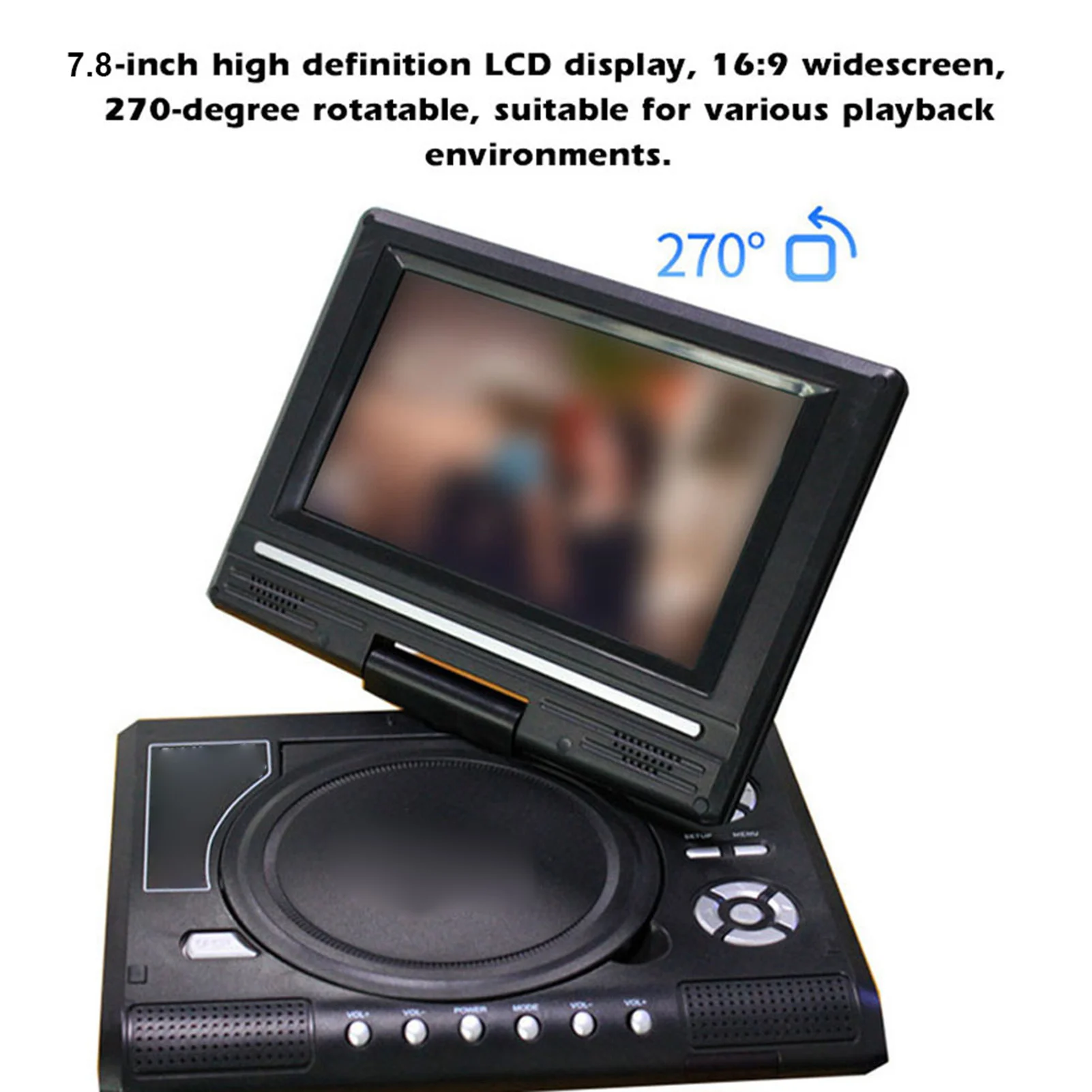 Portable DVD Viewer 7.8 Inch DVD Player 16:9 Widescreen 270° Rotatable DVD Player Support for Game Function 7.8 Inch DVD Player