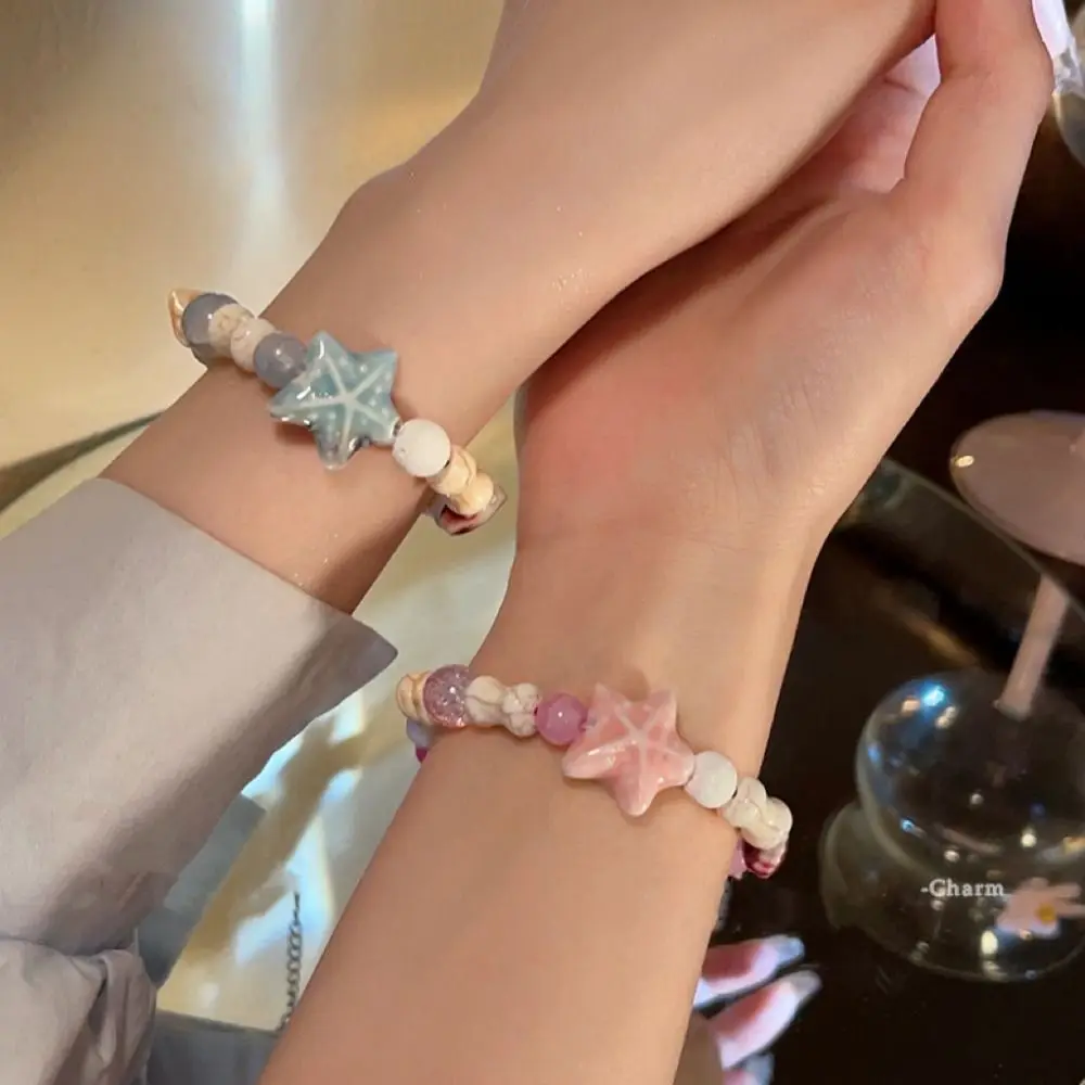 Handmade Ceramic Starfish Bracelet Korean Style Cartoon Fresh Bracelet Jewelry Accessories Liuli Bead Cute Bead Bracelet Gift