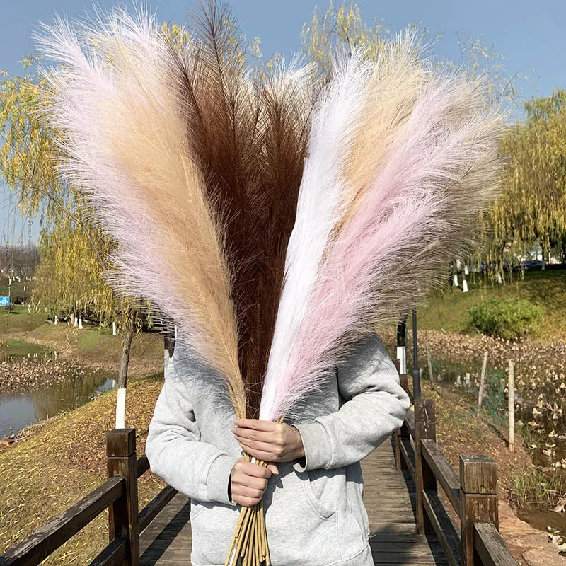 1Pc 110cm Artificial Pampas Grass Dried Reed Flowers Bouquet Wedding Decoration Home DIY Vase Fake Plant Rabbit Tail Grass Decor