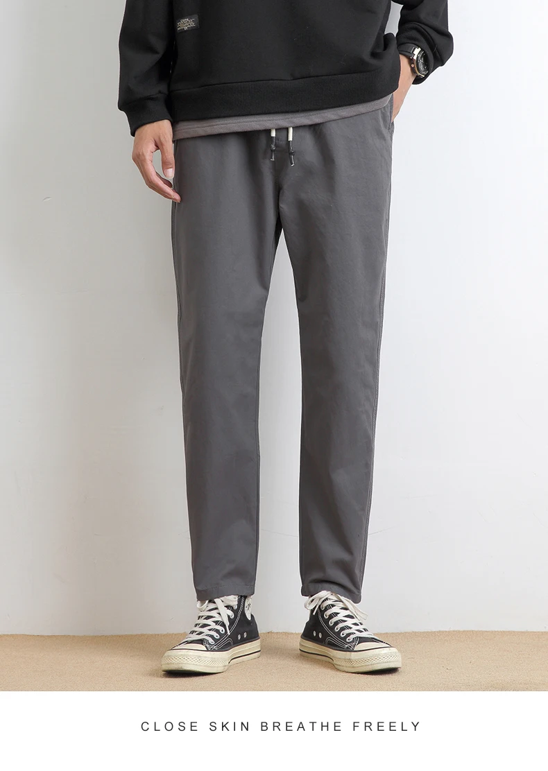 High Quality Summer Thin Men's Casual Pants 95%Cotton Breathable Solid Color Outdoor Elastic Waist Chino Trousers Male Amekaji