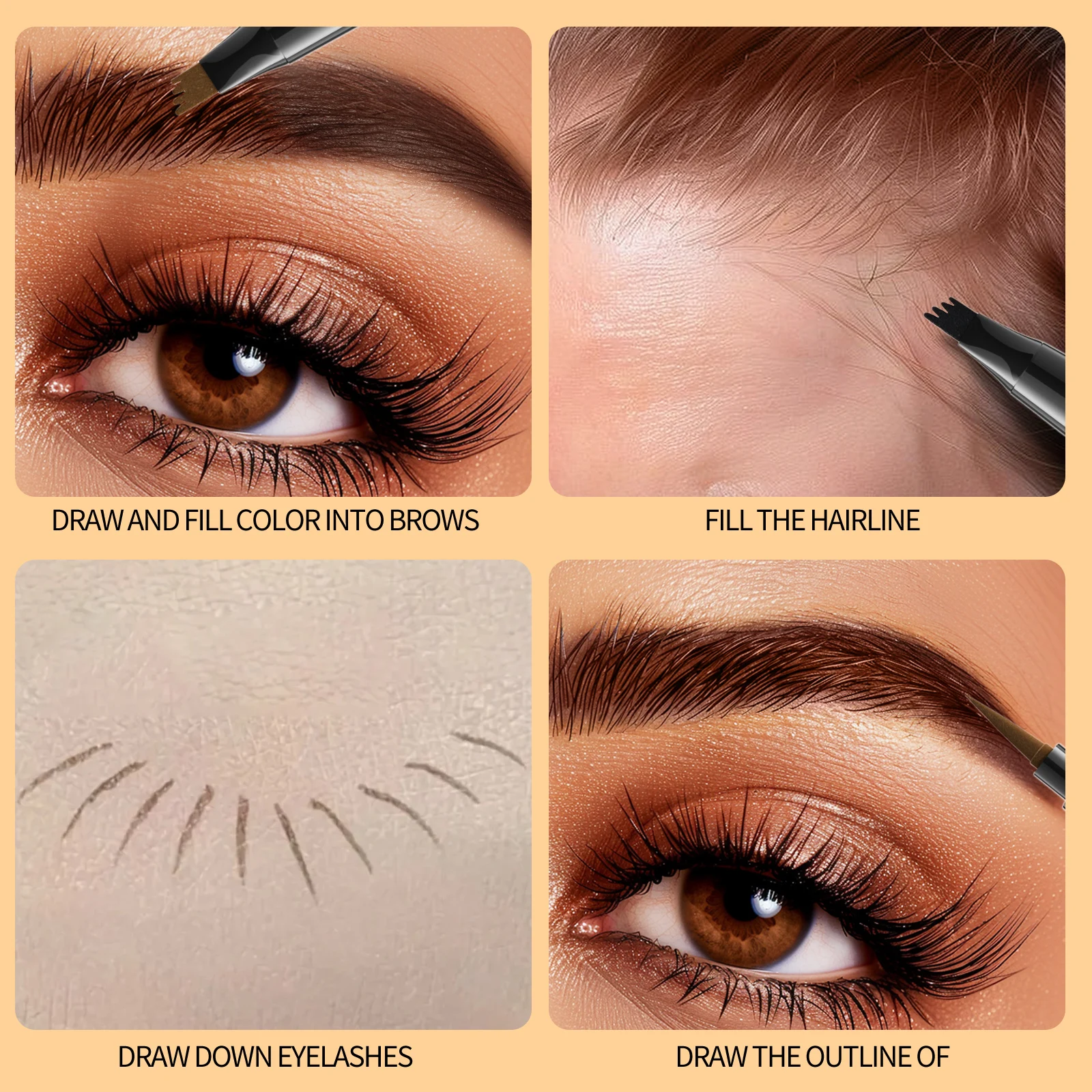 4ポイントアイブロウペンシル 防水リキッドアイブロウペン メイクアップ 長持ち コスメティック マイクロブレードブロウペンシル