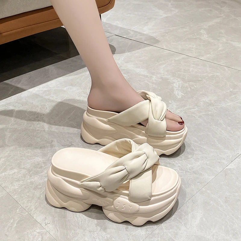 Women\'s Shoes 2023 High Quality Fashion Summer Women\'s Slippers Solid Color Peep Toe Platform Slippers Zapatillas De Mujer