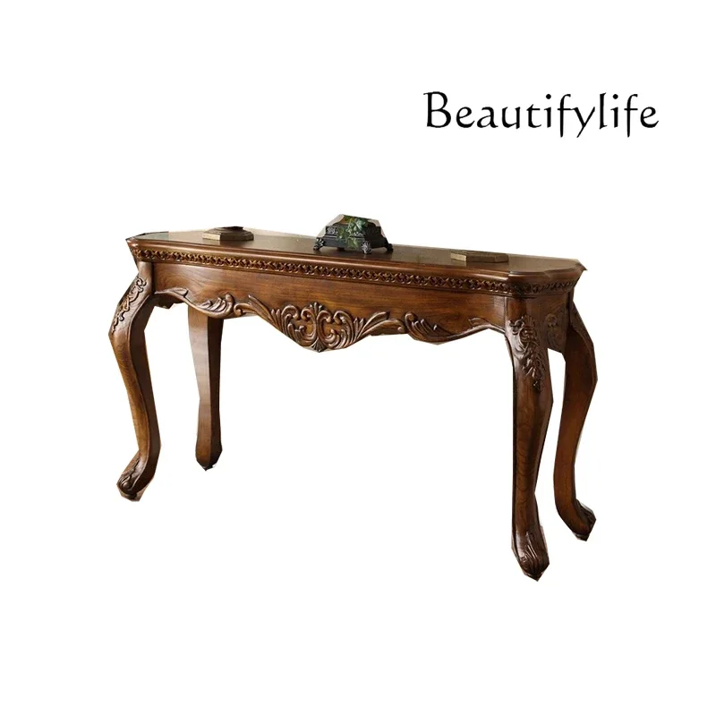 

entrance table American engraving disassembly assembly against the wall Semicircular all-solid wood designer high-end retro