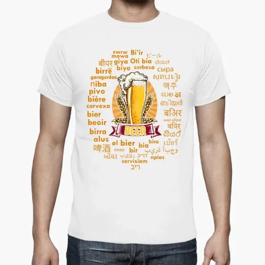 Funny World Language Beer Letter Printed T Shirt New 100% Cotton Short Sleeve O-Neck T-shirt Casual Mens Top Streetwear