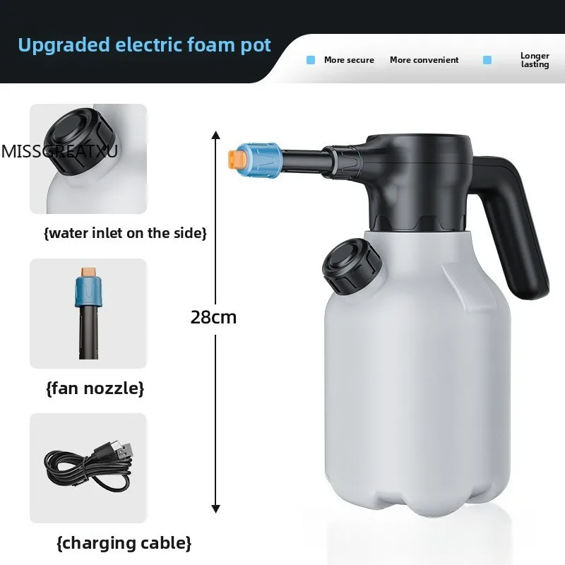 Cordless Electric Pressurized Foam Sprayer Rechargeable Handheld Car Washing Foam Pot for Auto Care Plant Irrigation Use