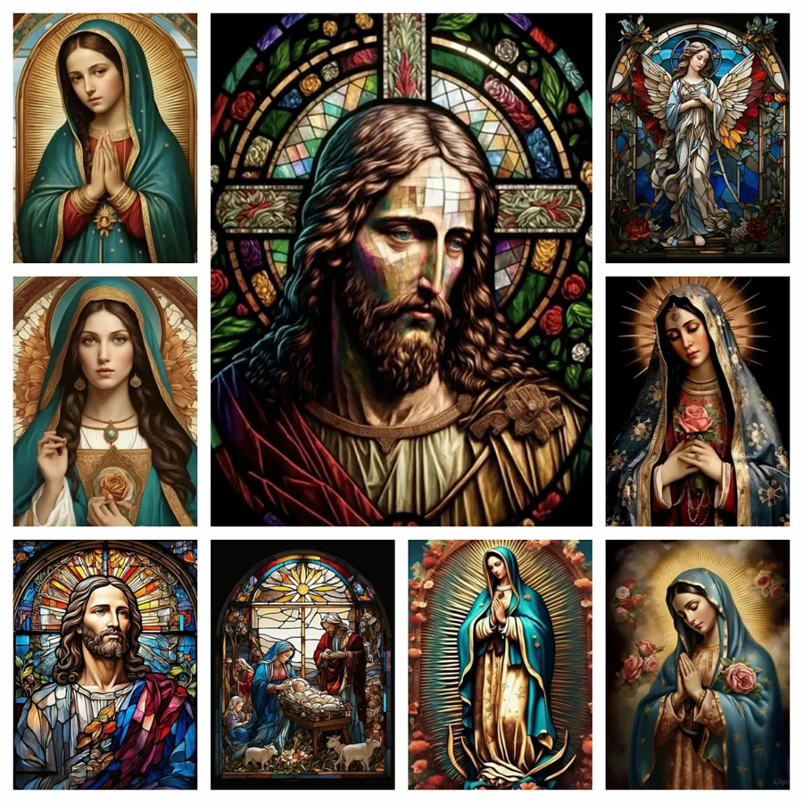 

Easter Diamond Painting The Virgin Mary Jesus Cross Religious Diamond Embroidery Angel Wings Handmade DIY Mosaic Kits Home Deco