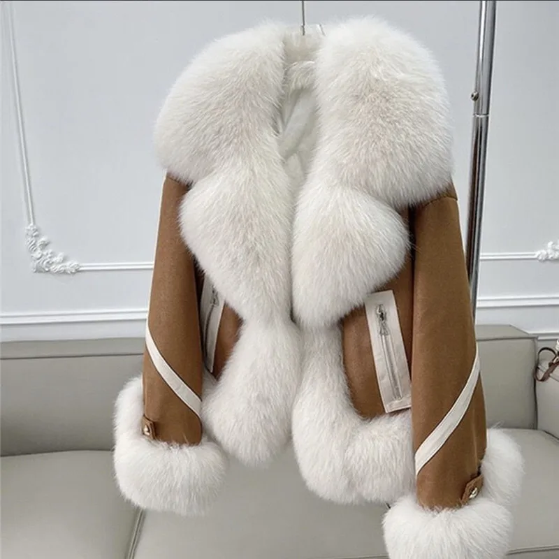 2025 new imitation fox fur coat women autumn winter fashion short Add cotton thick Warm suede overcoat Female slim Outwear T792