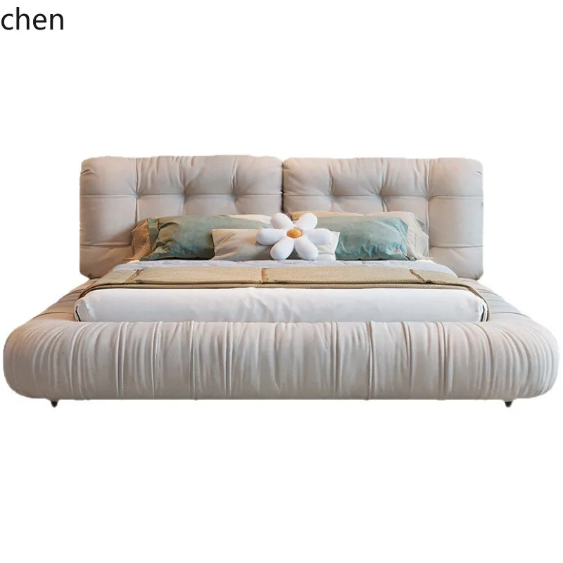ZML Fabric Bed Modern Simple Master Bedroom Double Bed Soft Upholstered Wedding Bed